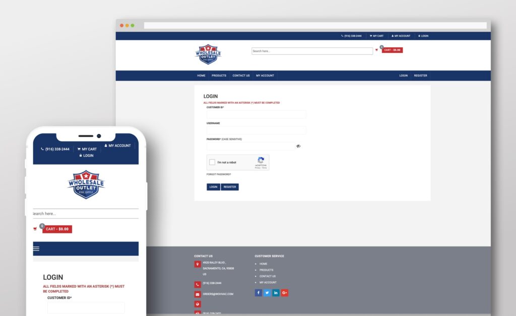 Online ordering portal screens